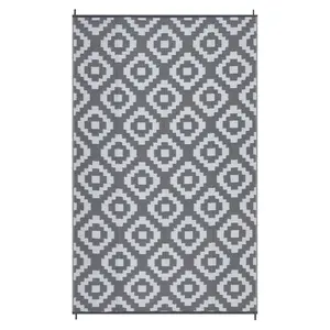 8 x 10 ft Reversible Outdoor Gray and White Rectangular Grid Modern Plastic Area Rug for Beach, Patio, RV Use, Reversible Outdoor Rug