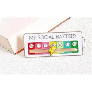 Social Battery Slider Pin, Funny Social Battery Pin for 7 Days, My Social Battery Slider Pins for Work, Cute Expression Mood Pins for Introverts Interactive 1Pcs