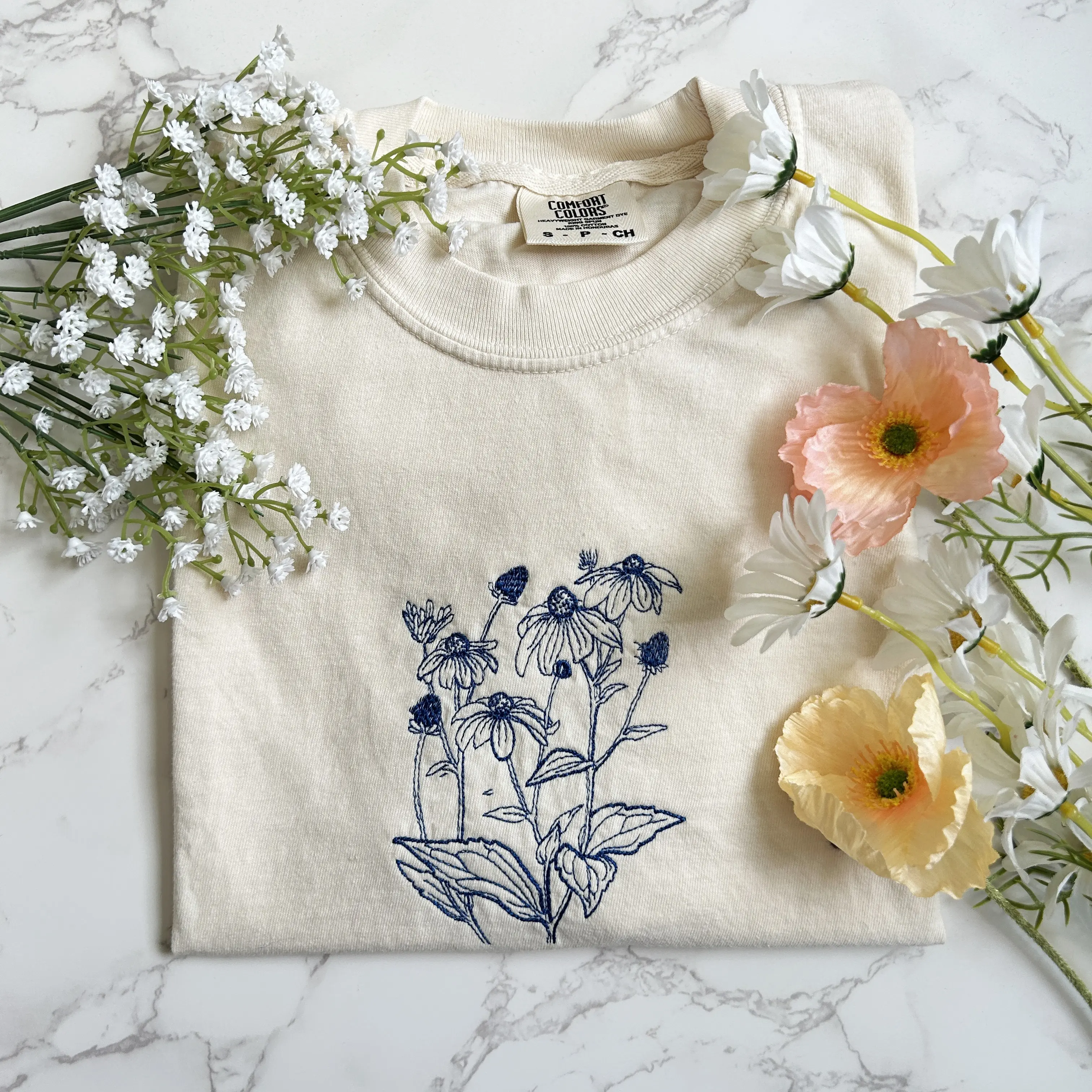 Embroidered Wildflower Tshirt, Embroidered Floral Shirt, Granola Girl Shirt, Nature Shirt, Cute Summer Tee