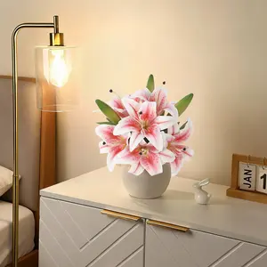 OUTGOODS Realistic Artificial Lilium Flowers Bouquet - 6 Lifelike Heads - Faux Floral Arrangement for Home Decor, Table Centerpiece, Living Room Display