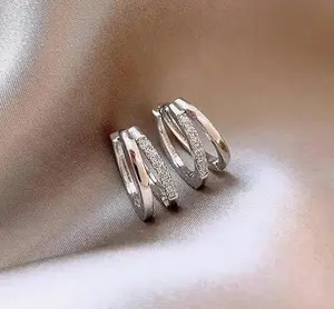 Women's 925 Sterling Silver Thick Earrings, With Small And Exquisite Cubic Zirconia Ring Earrings, Lightweight And Hypoallergenic, Fashion Jewelry Gift For Women To Wear On Party And anniversary