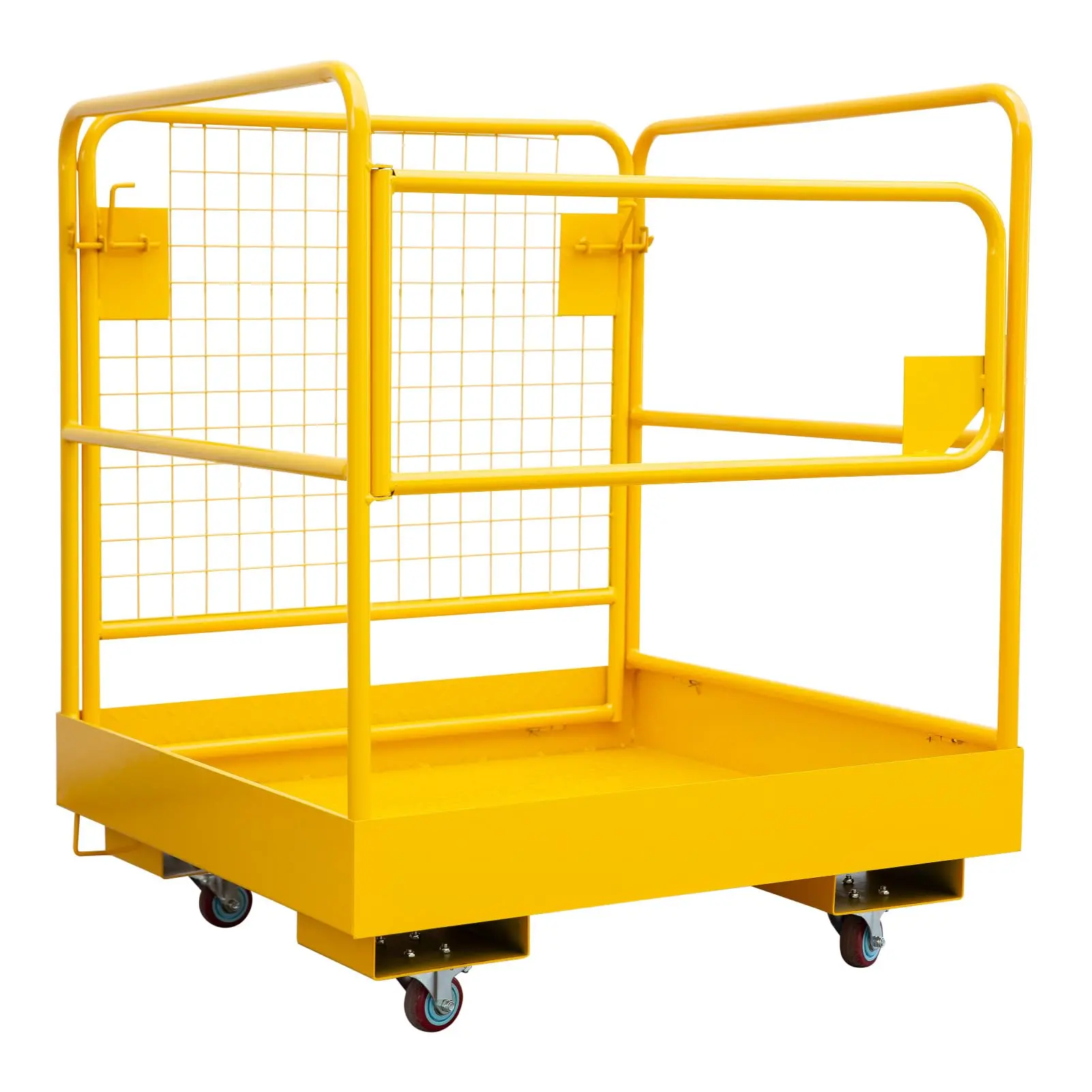 GARVEE Heavy Duty Forklift Safety Cage 36x36 Foldable Man Basket with 1200lbs Capacity, 4 Universal Wheels, Safety Harness & Lock, Aerial Work Platform with Secure Chains for Lifting
