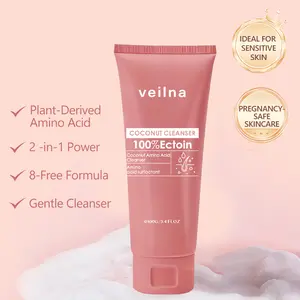 Veilna Coconut Face Wash Amino Acid Gentle Cleanser for Sensitive Skin Makeup Remover Pregnancy Safe Plant-Derived 2-in-1 Power 8-Free Formula
