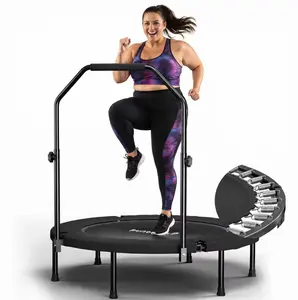 SkyBound 40'' Foldable Mini Trampoline - 600 LBS Tested Loading Fitness Rebounder, Springs or Bungee Cords, Adjustable Handle Bar, Stable Quiet Indoor/Outdoor Home Gym Exercise Equipment