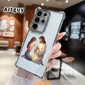 Phone Case Compatible with Samsung Galaxy S23 Ultra S24 Plus S25 S22+ FE Edge Jesus and little Girl Praying Pattern Electroplating Transparent Silicone Drop-proof Protective Cover