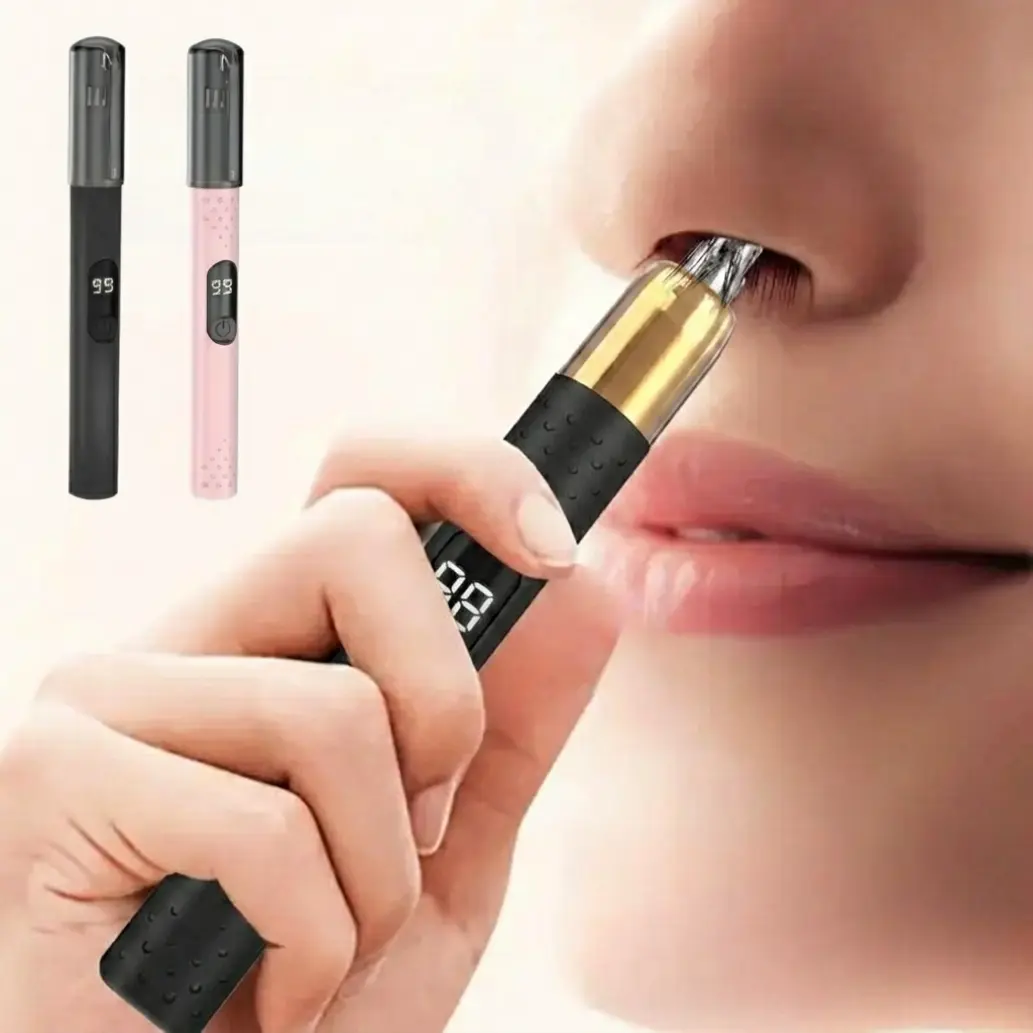 Pen-style electric nose hair trimmer for Men Women Rechargeable Painless Eyebrow Facial Hair Shaver LED Display Waterproof Dual Edge Blades Clipper Compact Portable IPX7 Safe Distance Trimming