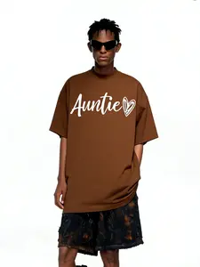 Men's Casual Loose-Fit Short Sleeve T-Shirt, Heart Letter Print, Long Cotton Top, Trendy Drop Shoulder Design, Versatile Half-Sleeve Shirt