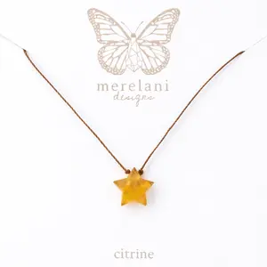 Citrine Faceted Star Cord Necklace Gemstone Choker Merelani Designs Sterling Silver or 14kt Gold Filled Clasp Everyday