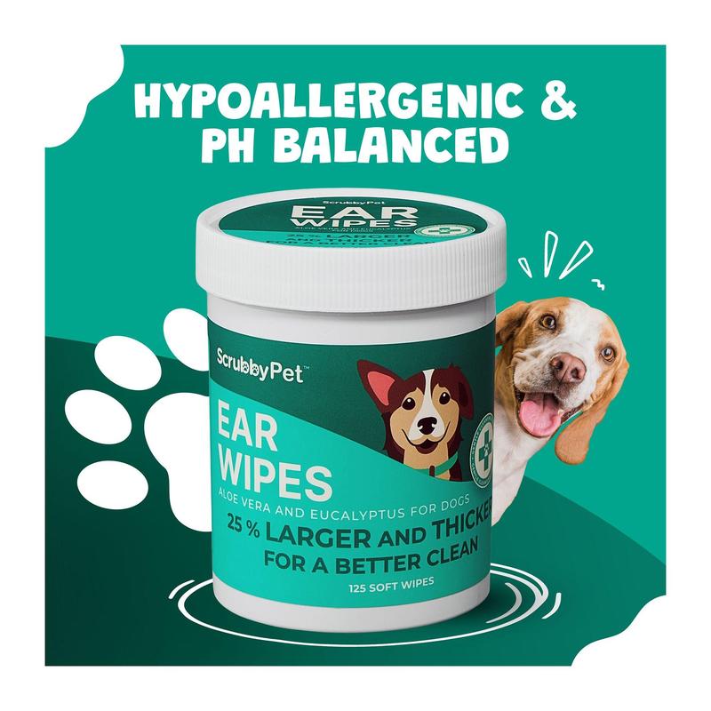 Scrubby Pets 125 Count Aloe Vera/Eucalyptus EarWipes for Dogs