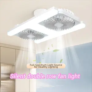 Double Row H-Shaped Ceiling Fan Light, E27/e26 Socket, LED Dimmable, Remote Control, Adjustable Angle, Quiet, for Bedroom, Kitchen, Office