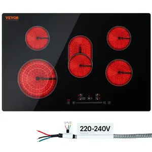 VEVOR Built in Electric Stove Top, 30.3 x 20.5 inch 5 Burners, 240V Glass Radiant Cooktop with Sensor Touch Control, Timer & Child Lock Included, 9 Power Levels for Simmer Steam Slow Cook Fry