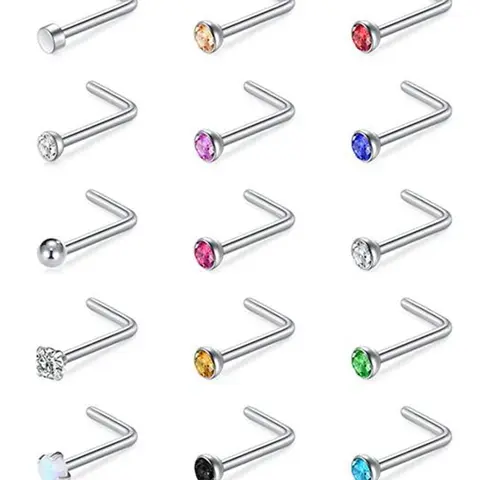 Simple Stainless Steel Nose Studs, 15pcs Nose Piercing Jewelry, Body Piercing Jewelry, Nose Ring Jewelry for Men & Women for Party, Daily Clothing Decor, Trendy All-match & Exquisite Jewelry for Birthday Gift