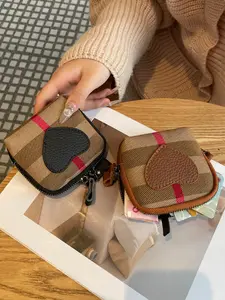 Vintage Plaid Heart Coin Purse, Fashion Small Card Holder, Portable Zipper Wallet for Women, Stylish and Compact Design
