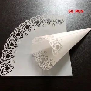 50pcs Laser Cut Love Heart Lace Laying Candy Wedding Party Favors Confetti Cones
