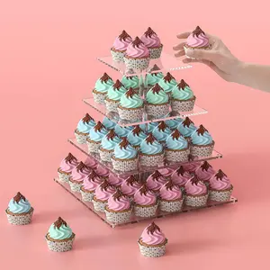 DEZZER Four-Layer Acrylic Cupcake Stand Transparent Elegant 4-Tier Food-Grade Display Tower for Birthday Weddings Baby Showers Party Decorations Ornaments Holder Rack Christmas
