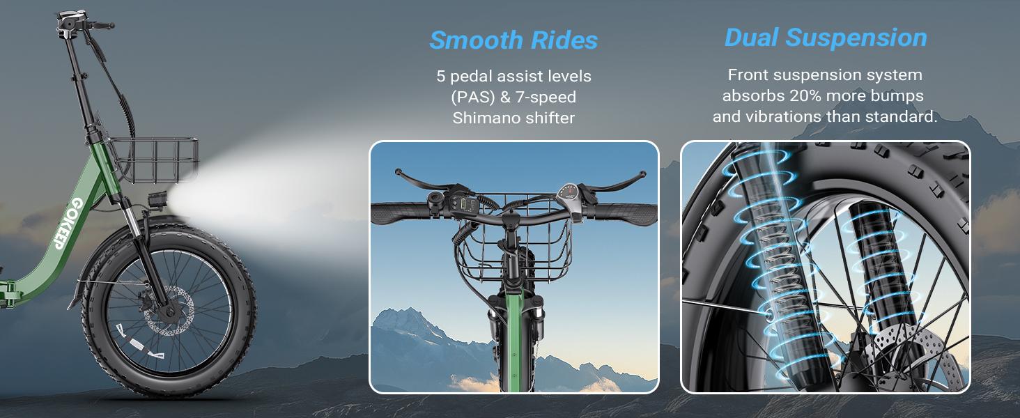 1800W Peak Foldable Fat Tire Commuter E-Bike for Adults, 52V 18.2AH Detachable Battery, Up to 86 Miles Max Range, 20-Inch Fat Tires, 7-Speed, 330 LBS Max Load, UL2849 Certified Smart Ebike