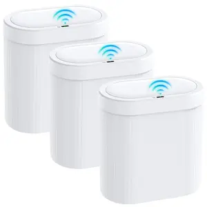 3 Pack 5 Gallon Bathroom Trash Can with Lid, Automatic Motion Sensor White Trash Can, Touchless Slim  Garbage Bin for Kitchen, Bedroom, Office, and Bathroom