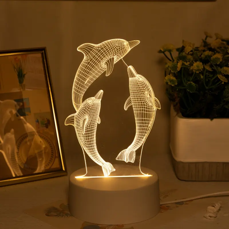 USB 3D Glowing Dolphin Night Light - Creative Ocean Animal Table Lamp for Home Decoration, Birthday & Holiday Gift, 1pc