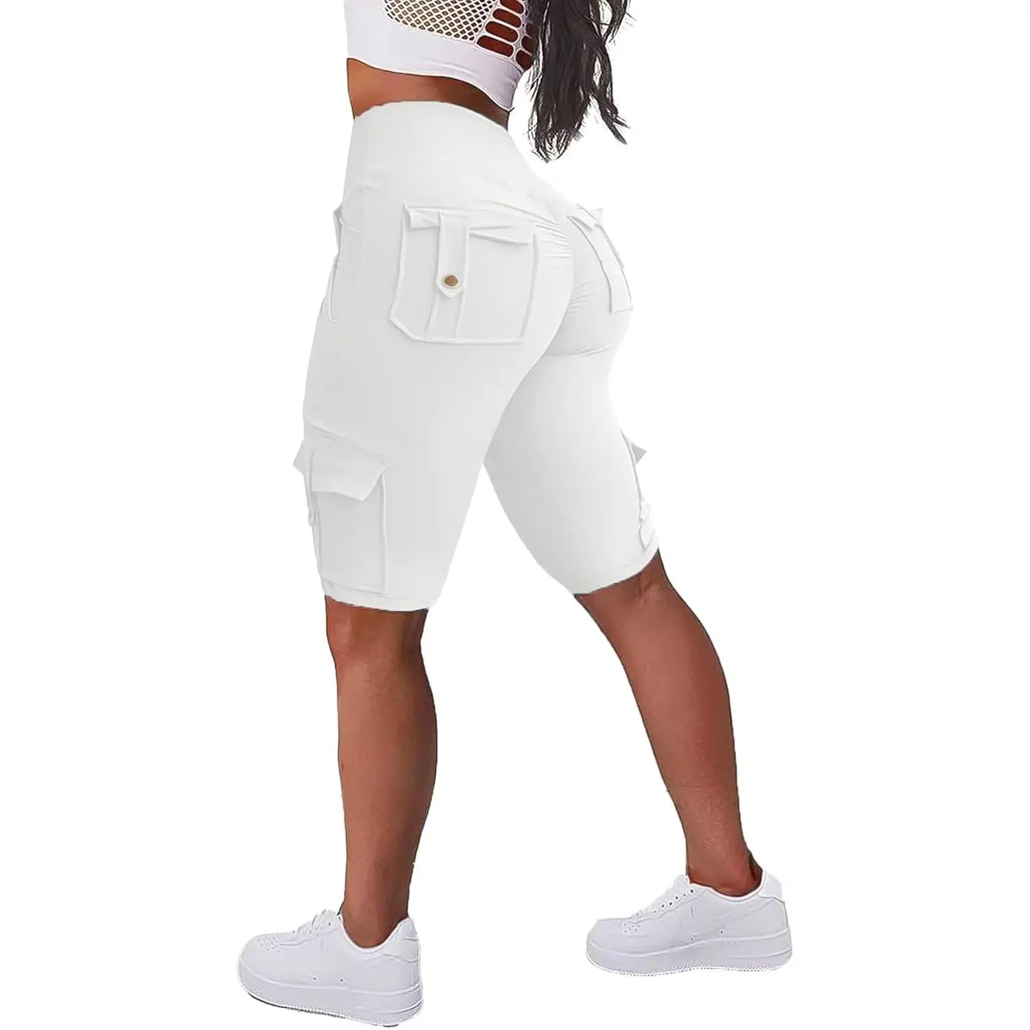 Flamingals Biker Capris Leggings for Women High Waist Cargo Athletic Capris Butt Lifting Workout Yoga Leggings