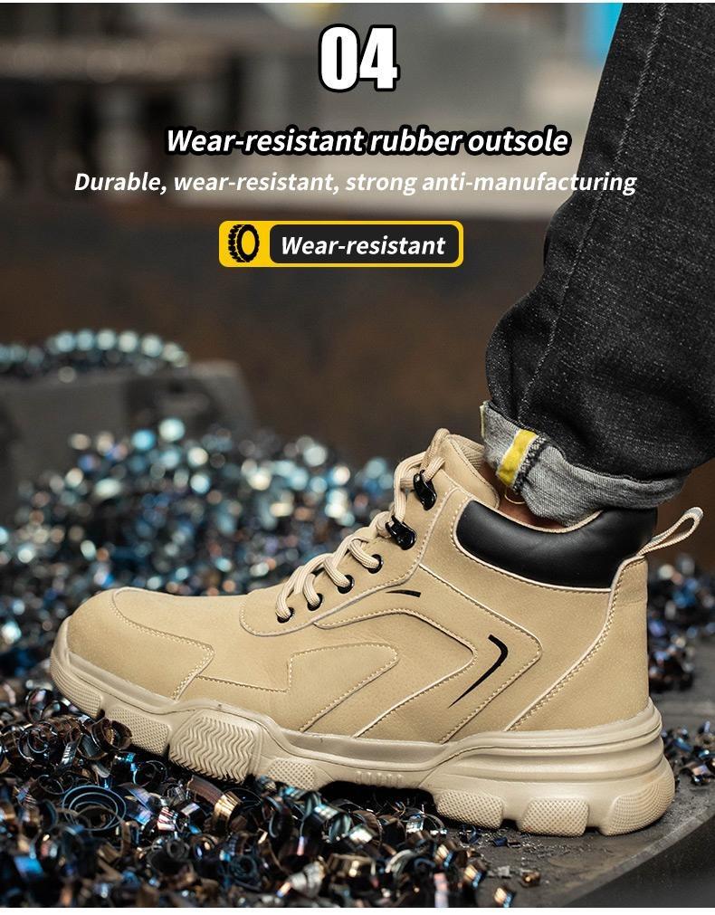 Outdoorfun Anti-Smash & Anti-Puncture Work Shoes: Khaki, Closed Toe, Protection for Boys & Workers
