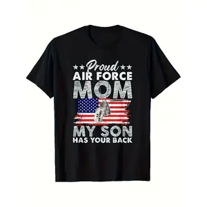Proud Air Force Mom & My Son Has Your Back USAF T-Shirt - Parent Apparel, Unisex Fit for Men & Women, Air Force Themed Gift, Comfortable Casual Wear