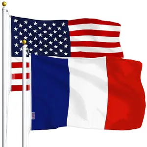G128 Combo Pack: USA  3x5 Ft 75D Printed Stars & France (French) Flag 3x5 Ft 75D Printed
