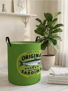 1 piece of sardine pattern + 'Original Sardines' 2D printed open storage box, double handle reinforcement + foldable storage | dirty laundry storage/toy organization/home decoration all-in-one