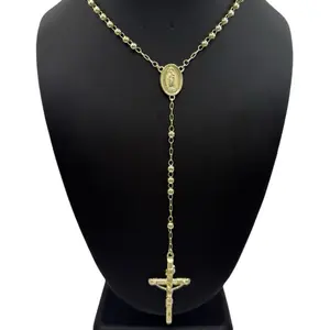 #315 14K Laminated High-Quality Unisex Rosary Necklace with Crucifix, 24Inch Length