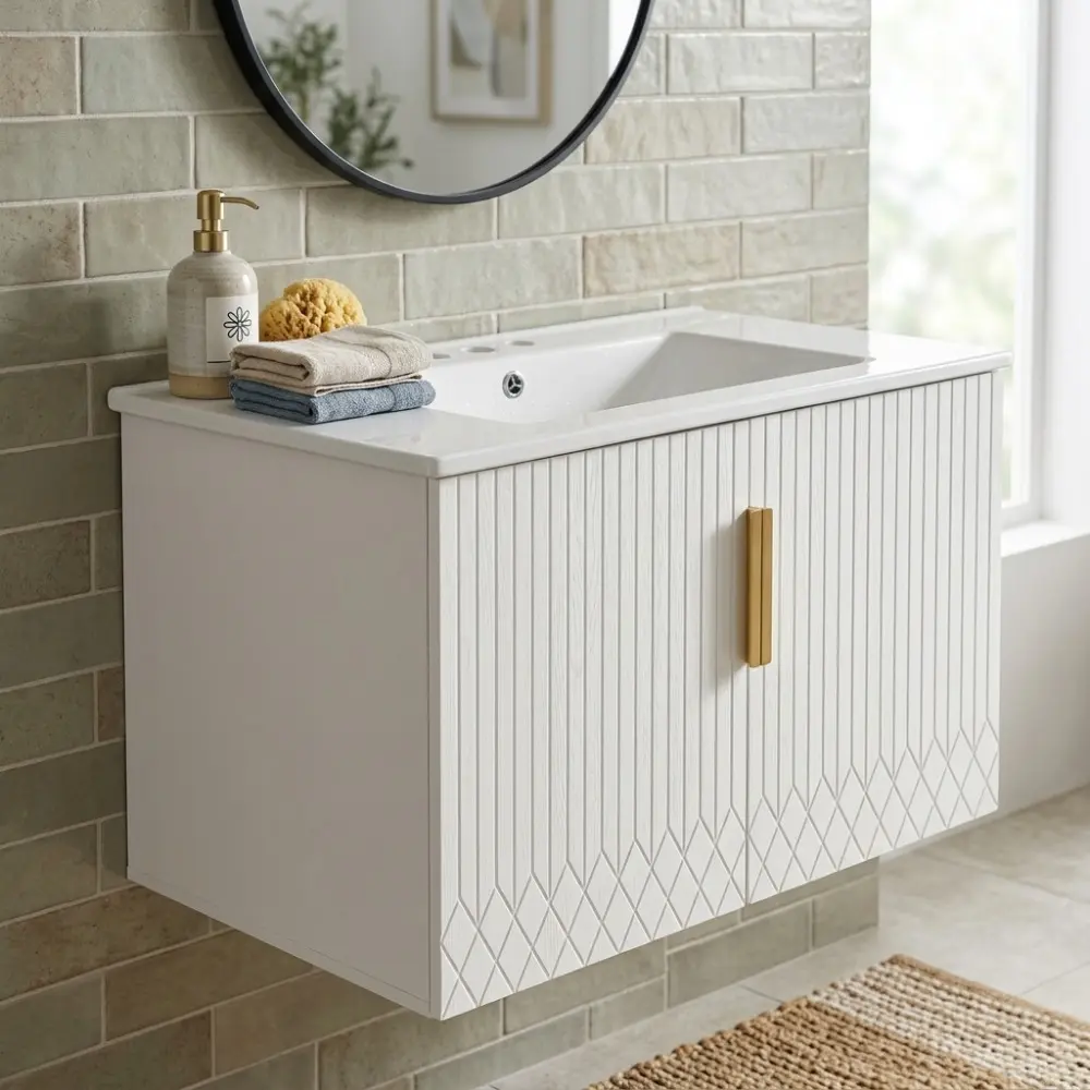 Littleox 30" Vintage Bathroom Vanity with Ceramic Sink, with 3 Holes Single Ceramic Sink, Bathroom Storage Vanity Cabinet with 2 Soft Closing Doors