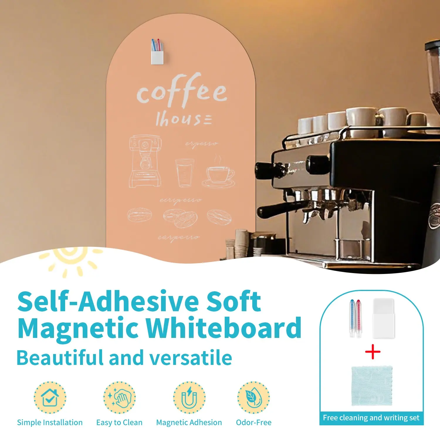 Self Adhesive Magnetic Drawing Board with Arched Rounded Corners, Strong Magnetic Force, Easy Clean, Perfect for Kids Rooms and Offices, Available in 50x90cm and 40x80cm Sizes
