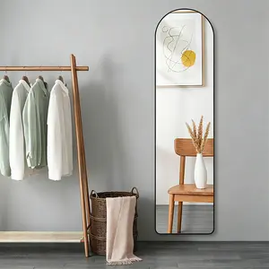 Arched Full Length Mirror – Large Floor Mirror for Wall or Door – Standing Floor Mirror for Bedroom, Bathroom, Living Room – Black, Sturdy Frame, Leaning or Hanging