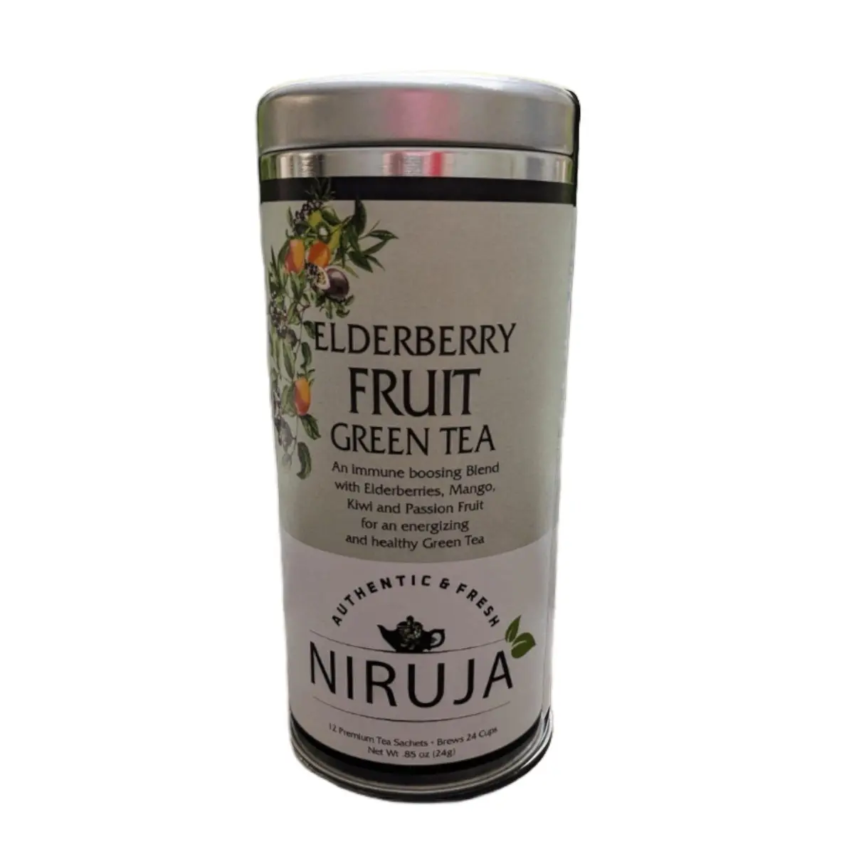 Organic Elderberry Energy Tall Tin-Brews 24-36 cups, 12 tea satchets