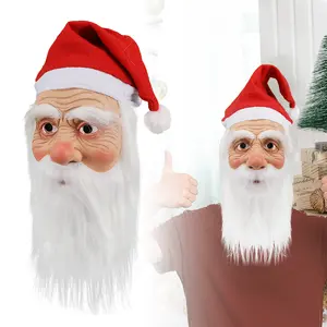 Christmas Simulation Mask 4 Styles of Christmas Masks Fairy with Lifelike Facial Textures Fluffy White Beard and Iconic Red Hat for Festive Events