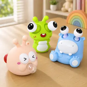 Cute Pop-Eye Animal Squishy Toy, Squeeze Fidget Toy with Hippo, Caterpillar & Bubble Snail Styles