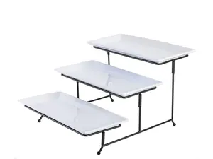 Gibson Gracious Dining 3-Tier Plates Serving Set W/Metal Stand in White 102157.04RM