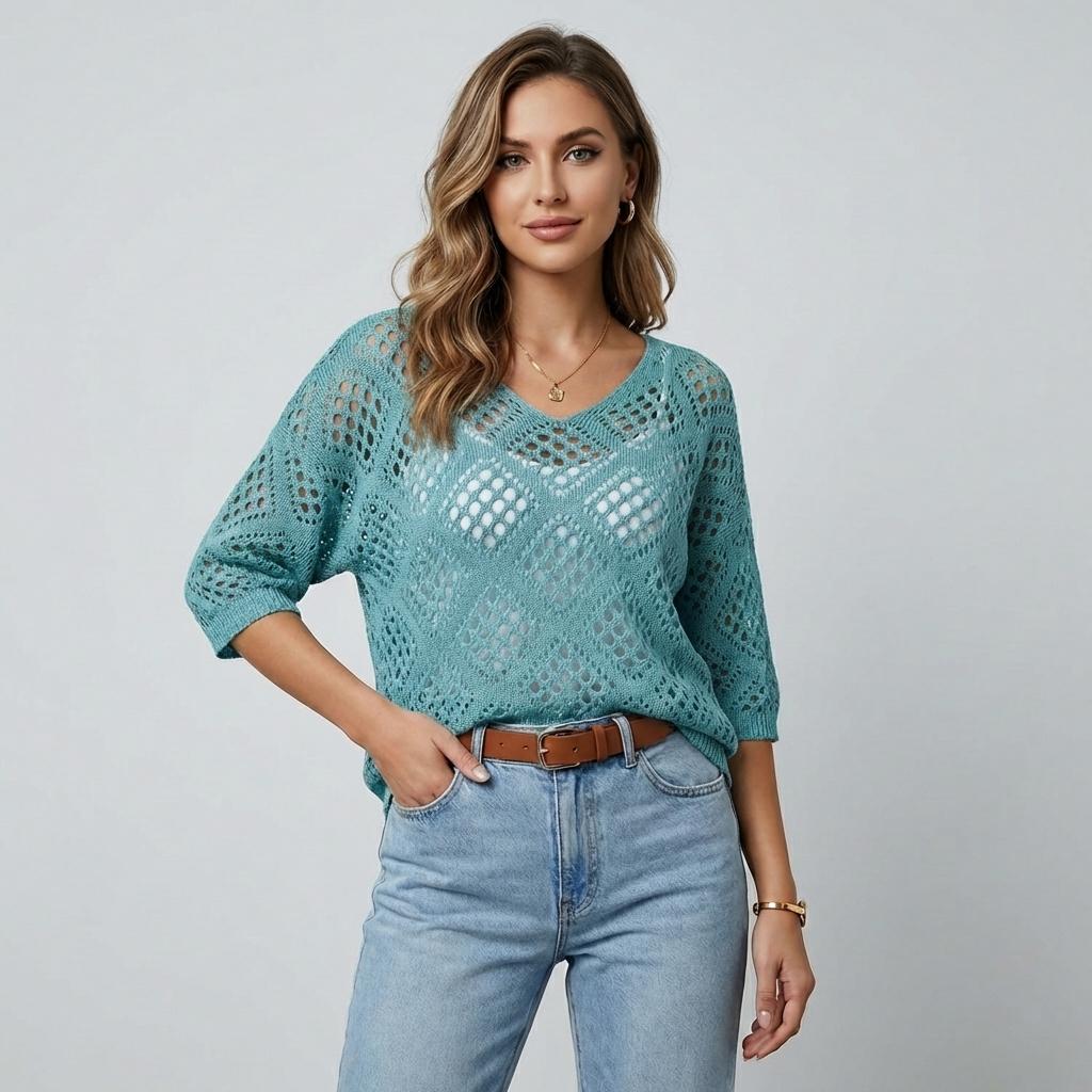 Boho Crochet Knit Hoodie V-Neck Top for Women - Y2K Aesthetic Summer Open Knit Sweater Batwing Sleeve Hollow Out Casual Beach Cover Up Resort Wear Khaki Tan Knitwear Oversized Fit Juniors Cottagecore - Plus Size Friendly