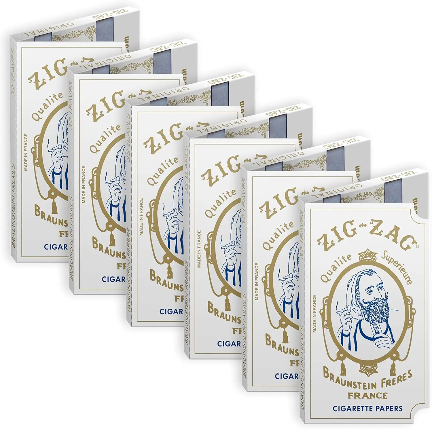ZIG-ZAG Rolling Papers - Original White 70mm - Natural Gum Arabic - 6 Booklets (32 Papers Each) - Pack of 6
