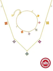 S925 Silver Four-Leaf Clover Bracelet & Necklace Set, Lucky Grass Jewelry Gift for Women, Valentine's Day Birthday Friend Gift