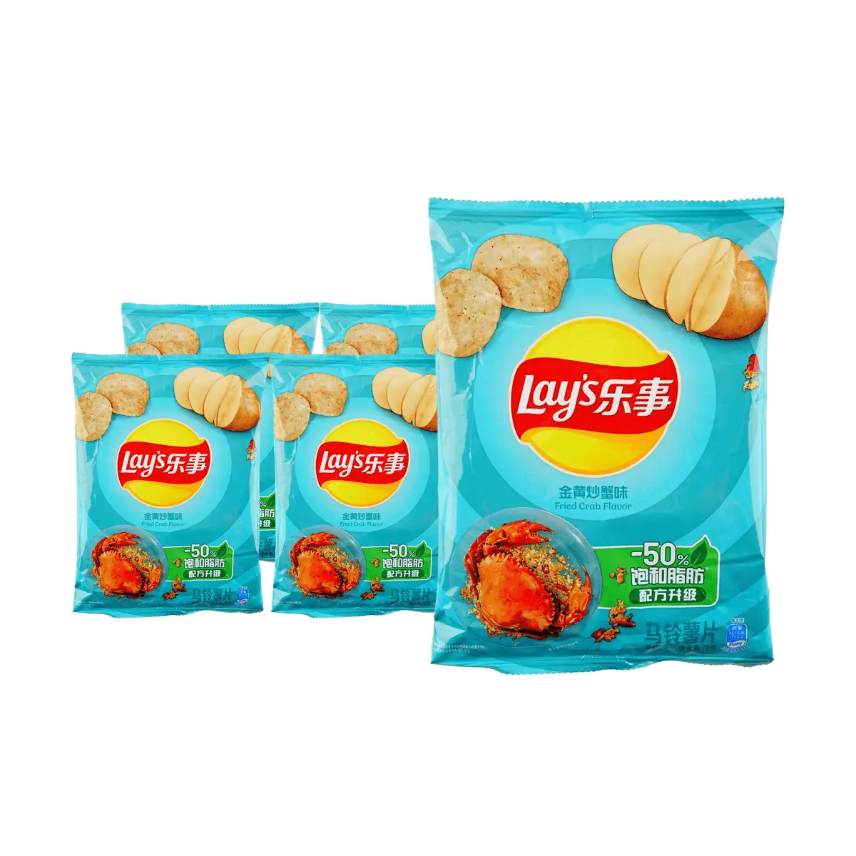 Lay's Golden Stir-Fried Crab Flavor Potato Chips - 5 Pack (70g Each) - Authentic Chinese Snack Lay's Golden Stir-Fried Crab Flavor Potato Chips - 5 Pack (70g Each) - Authentic Chinese Snack