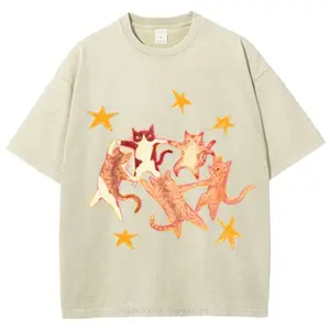 Five Cats Unisex Vintage Washed Shirt, Unisex Fashion, Full Color, Full Size, For Men, For Women