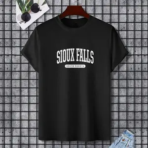Sioux Falls South Dakota T-Shirt Vacation College Style SD T, 100% Cotton, Single Side Printed, Black Short Sleeve T-shirt, Gift for Family Friends, S-XXXL, 1 pc, Fabric Weight 180g
