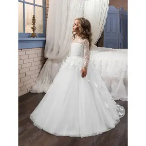 An Elegant High-End Lace Embroidered Flower Girl Dress with a Butterfly Train, Featuring Exquisite Embroidery And Pearls, Perfect for Stage Performances, Beauty Pageants, Formal Events, And First Communions