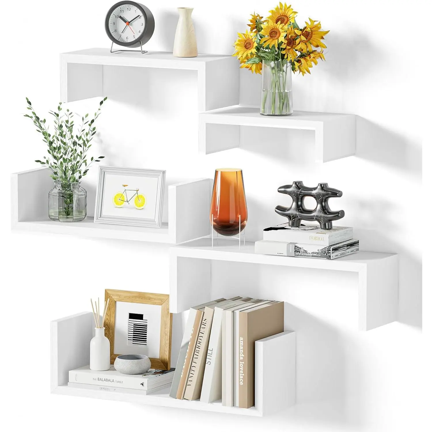 Floating Shelves for Wall, Wall Shelves for Bathroom, Bedroom, Living Room, Kitchen, Office, Wood Shelves for Home Decor Set of 5 (Washed White)
