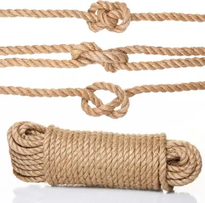 Naler 6Mm Jute Rope, 82FT 4-Ply Strong Natural Twine String for Cat Scratching Post, Heavy Duty Twine String for Gardening, Large Macrame Cord, Crafting, Bundling, DIY Decor