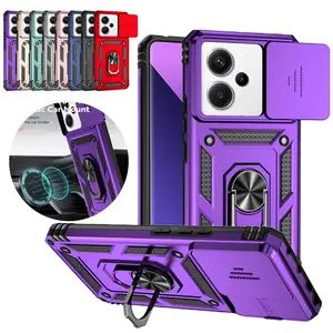 Shockproof Magnetic Case for Redmi Note 14 13 12 5G 4G 13C 12C 11A POCO M6 Pro C65 Slide Camera Lens Ring Stand Protect Cover