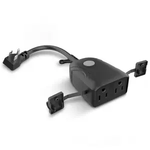 Smart Outdoor Plug, WiFi Waterproof Plug, 2 Grounded Sockets, Works with Alexa and Google Assistant, App Controlled, 15 Amp Indoor/Outdoor 2 Outlet Plug, Black, Plug/WiFi/WP