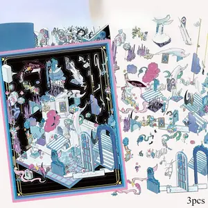 Three Clear PET Stickers Depicting Landscapes From Borderlands, Suitable for Waterproof Decoration on Suitcases, Phone Cases, Laptops, Helmets, and Skateboards. Perfect for DIY Creative Stickers.