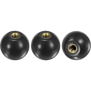3-Pack Threaded Ball Knobs, M6 Female Thread 25mm Dia. Thermoset Ball Knob for Lathe/Machine/Lawn Mowers, Round Phenolic Brass Insert Lever Handle Black