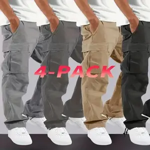 A set of men's trousers - loose-fitting, multi-pocket, machine-washable, very suitable for wearing trousers in the spring and autumn outdoor activities, men's fabrics, beige multi-colored linen pants Parachute