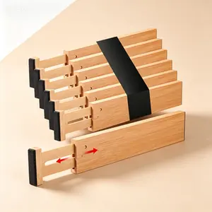 6 Pack Bamboo Drawer Divider, Adjustable Dresser Organizers for Clothes Socks Underwear Baby Clothing, Wooden Separators for Nursery Storage, Expandable from 12.5 to 17 Inches with Soft Foam Ends, Foldable Kitchen Closet Dividers